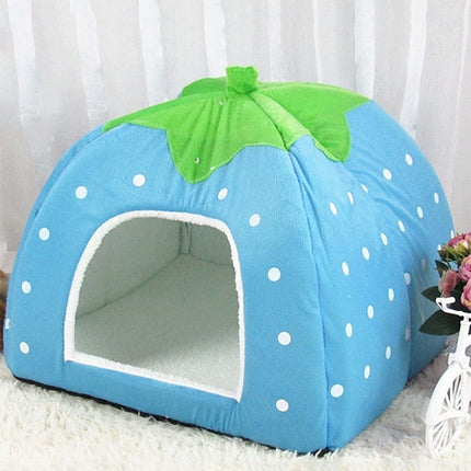 Strawberry Shaped Foldable Short Plush Pet House Nest, Size: S(Blue)-garmade.com