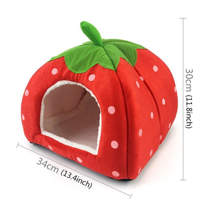 Strawberry Shaped Foldable Short Plush Pet House Nest, Size: M(Red)-garmade.com