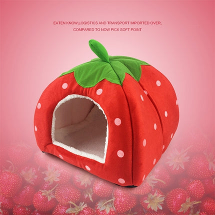 Strawberry Shaped Foldable Short Plush Pet House Nest, Size: M(Red)-garmade.com