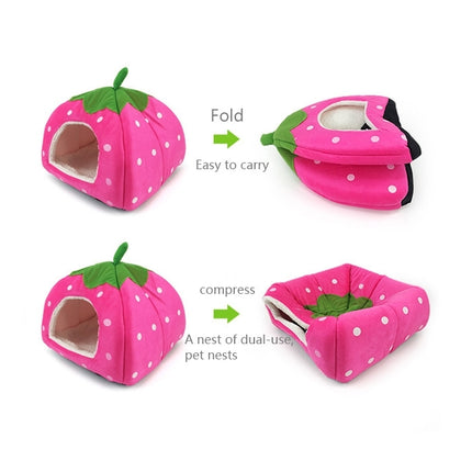 Strawberry Shaped Foldable Short Plush Pet House Nest, Size: M(Pink)-garmade.com