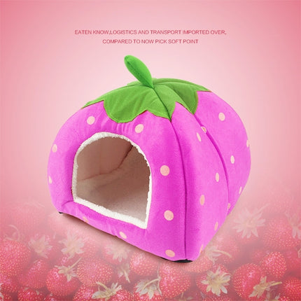 Strawberry Shaped Foldable Short Plush Pet House Nest, Size: M(Pink)-garmade.com