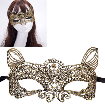 Halloween Masquerade Party Dance Sexy Lady Bronzing Lace Cat King Mask(Gold)-garmade.com