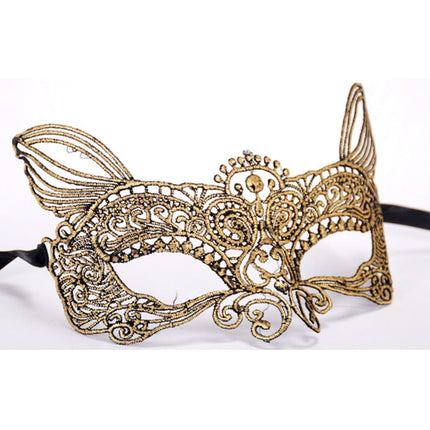 Halloween Masquerade Party Dance Sexy Lady Bronzing Lace Cat King Mask(Gold)-garmade.com