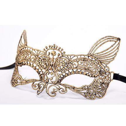 Halloween Masquerade Party Dance Sexy Lady Bronzing Lace Cat King Mask(Gold)-garmade.com