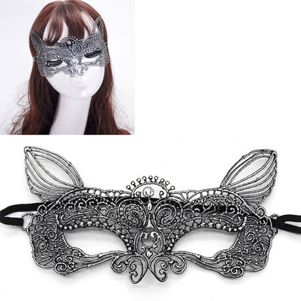 Halloween Masquerade Party Dance Sexy Lady Bronzing Lace Cat King Mask(Silver)-garmade.com