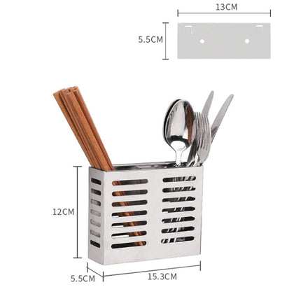 304 Stainless Steel Wall-mounted Kitchen Rack Hanging Knife Holder Double Cage Chopsticks Canister-garmade.com