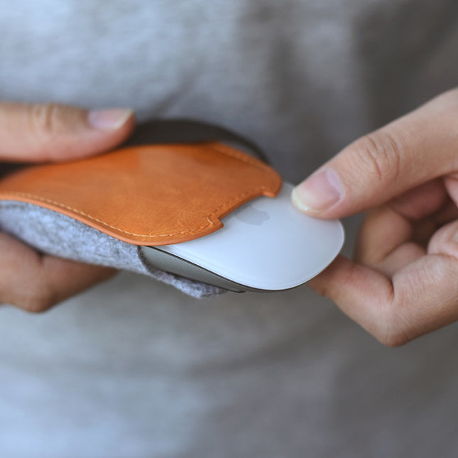 European Style Elastic PU Leather Fur Felt Mouse Storage Bag for Apple Magic Mouse 2-garmade.com