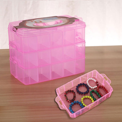 Large Storage Box Three Layer Large 36 Slots Plastic Craft Accessories Beards Jewelry Storage Box Container Home Organizer(Pink)-garmade.com