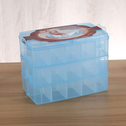 Large Storage Box Three Layer Large 36 Slots Plastic Craft Accessories Beards Jewelry Storage Box Container Home Organizer(Blue)-garmade.com