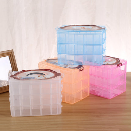 Large Storage Box Three Layer Large 36 Slots Plastic Craft Accessories Beards Jewelry Storage Box Container Home Organizer(Pink)-garmade.com