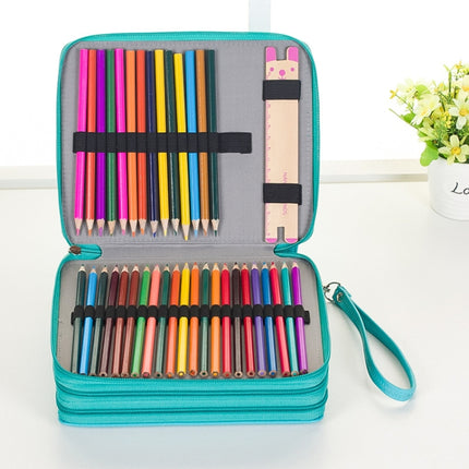 96 Slots Colored Pencil Case PU Leather Drawing Sketch Watercolor Pencils Holder Organizer with Hand Strap (Brown)-garmade.com