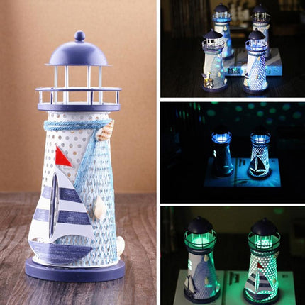 Creative Mediterranean Style Iron Handmade Flash Lighthouse, Random Style Delivery, Size: 18.5*7.5cm-garmade.com