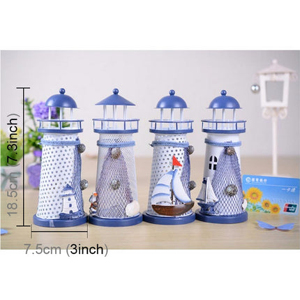 Creative Mediterranean Style Iron Handmade Flash Lighthouse, Random Style Delivery, Size: 18.5*7.5cm-garmade.com