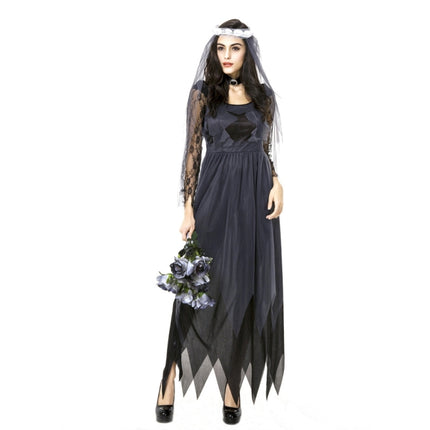 Halloween Costume Women Lace Chiffon Black Dress Ghost Bride Clothes Cosplay Game Uniforms, Size: M, Bust: 76cm, Waistline:70cm, Clothes Long:141cm-garmade.com