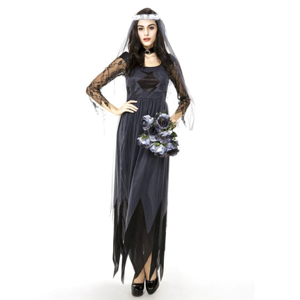 Halloween Costume Women Lace Chiffon Black Dress Ghost Bride Clothes Cosplay Game Uniforms, Size: M, Bust: 76cm, Waistline:70cm, Clothes Long:141cm-garmade.com