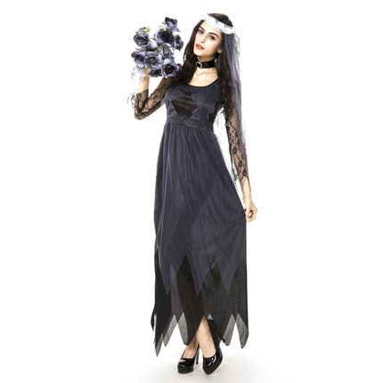 Halloween Costume Women Lace Chiffon Black Dress Ghost Bride Clothes Cosplay Game Uniforms, Size: L, Bust: 80cm, Waistline:72cm, Clothes Long:143cm-garmade.com