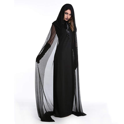 Halloween Costume Night Wandering Soul Ghost Dress Witch Dress Nightclub Rave Party Service, Size:XXS, Bust: 68cm, Clothes Long: 97cm, Cloak Length:150cm-garmade.com