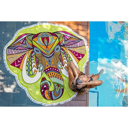 Polyester Printed Summer Bath Towel Round Elephant Sand Beach Towel Shawl Scarf, Size: 150 x 150cm-garmade.com