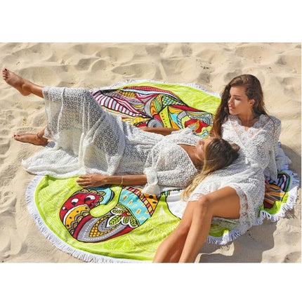 Polyester Printed Summer Bath Towel Round Elephant Sand Beach Towel Shawl Scarf, Size: 150 x 150cm-garmade.com