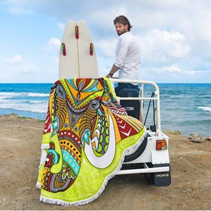 Polyester Printed Summer Bath Towel Round Elephant Sand Beach Towel Shawl Scarf, Size: 150 x 150cm-garmade.com