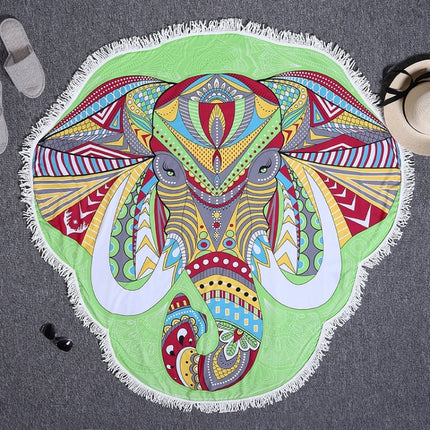 Polyester Printed Summer Bath Towel Round Elephant Sand Beach Towel Shawl Scarf, Size: 150 x 150cm-garmade.com