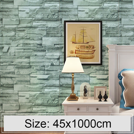 Green Brick Creative 3D Stone Brick Decoration Wallpaper Stickers Bedroom Living Room Wall Waterproof Wallpaper Roll, Size: 45 x 1000cm-garmade.com