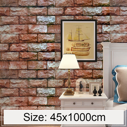 Qi Yunshi Creative 3D Stone Brick Decoration Wallpaper Stickers Bedroom Living Room Wall Waterproof Wallpaper Roll, Size: 45 x 1000cm-garmade.com