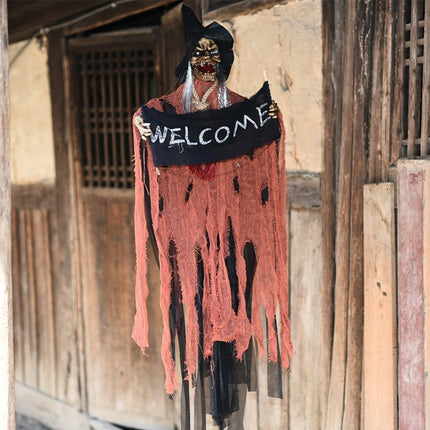 Halloween Hang Ghost Resin Electric Skull Bar Door Welcome Ghost Voice Skeleton Props Decorations(Orange)-garmade.com
