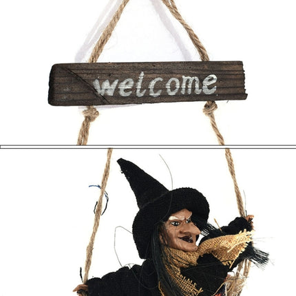 Halloween Retro Witch Ornaments Broom Ghost Hang Up Props Halloween House Decoration Festive Party Supplies Halloween Pendant(Black)-garmade.com