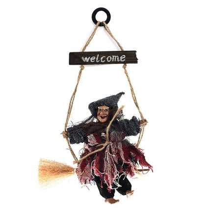 Halloween Retro Witch Ornaments Broom Ghost Hang Up Props Halloween House Decoration Festive Party Supplies Halloween Pendant (Grey)-garmade.com