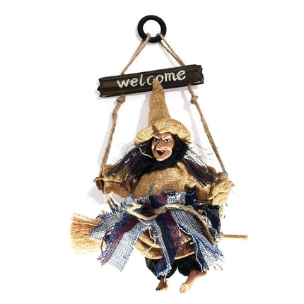 Halloween Retro Witch Ornaments Broom Ghost Hang Up Props Halloween House Decoration Festive Party Supplies Halloween Pendant (Yellow)-garmade.com