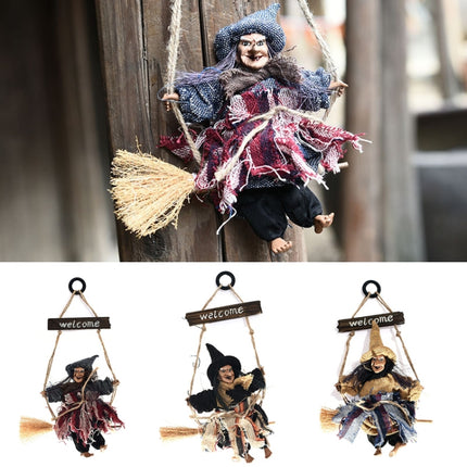 Halloween Retro Witch Ornaments Broom Ghost Hang Up Props Halloween House Decoration Festive Party Supplies Halloween Pendant (Yellow)-garmade.com