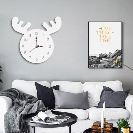 Deer Head Pattern Creative Living Room Decorative Wall Clock (White)-garmade.com