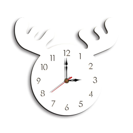Deer Head Pattern Creative Living Room Decorative Wall Clock (White)-garmade.com