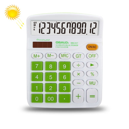 OSALO OS-837VC 12 Digits Colorful Desktop Calculator Solar Energy Dual Power Calculator(Green)-garmade.com