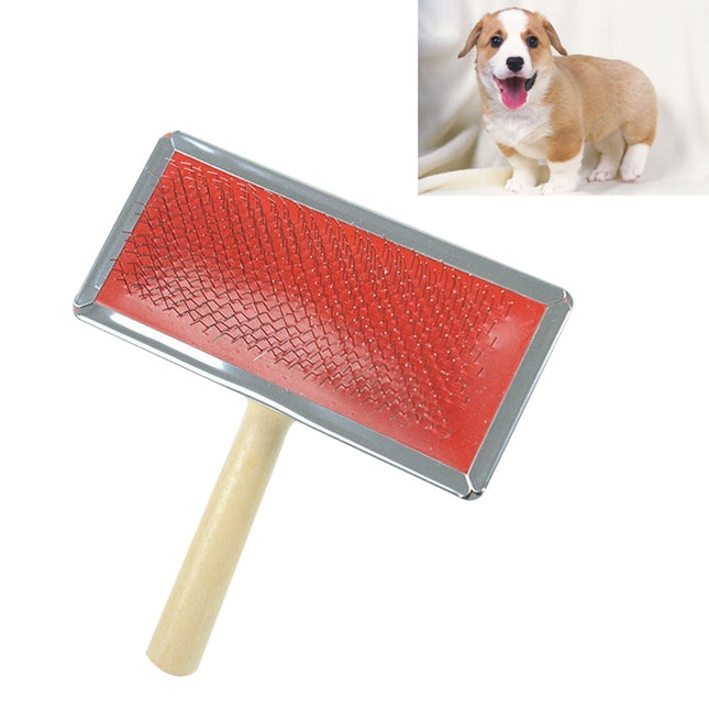 Soft Curve Needled Manual Bristles Grooming Cleaning Brush with Wood Handle for Pet, Size: L, Random Color Delivery-garmade.com