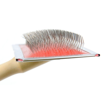 Soft Curve Needled Manual Bristles Grooming Cleaning Brush with Wood Handle for Pet, Size: L, Random Color Delivery-garmade.com