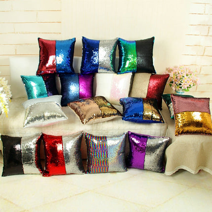 DIY Two Tone Glitter Sequins Throw Pillow Case Reversible Sequin Magical Color Changing Pillow Cover, Size: 40*40cm(Black+Silver)-garmade.com
