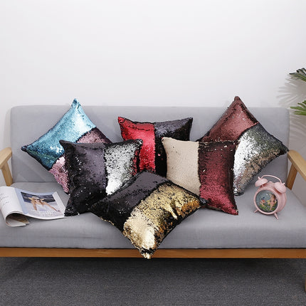 DIY Two Tone Glitter Sequins Throw Pillow Case Reversible Sequin Magical Color Changing Pillow Cover, Size: 40*40cm(Black+Red)-garmade.com