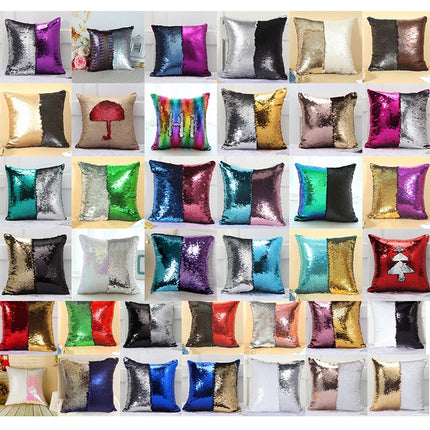 DIY Two Tone Glitter Sequins Throw Pillow Case Reversible Sequin Magical Color Changing Pillow Cover, Size: 40*40cm(White+Silver)-garmade.com