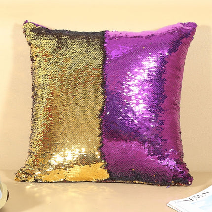 DIY Two Tone Glitter Sequins Throw Pillow Case Reversible Sequin Magical Color Changing Pillow Cover, Size: 40*40cm(Gold+Purple)-garmade.com