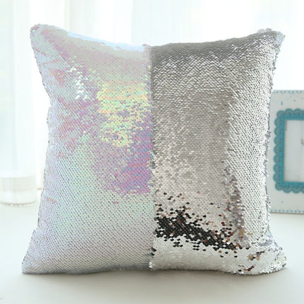 DIY Two Tone Glitter Sequins Throw Pillow Case Reversible Sequin Magical Color Changing Pillow Cover, Size: 40*40cm(Silver)-garmade.com