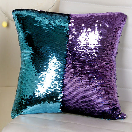 DIY Two Tone Glitter Sequins Throw Pillow Case Reversible Sequin Magical Color Changing Pillow Cover, Size: 40*40cm(Blue+Purple)-garmade.com
