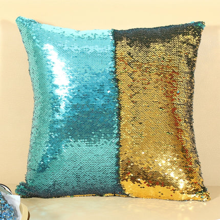 DIY Two Tone Glitter Sequins Throw Pillow Case Reversible Sequin Magical Color Changing Pillow Cover, Size: 40*40cm(Blue+Gold)-garmade.com