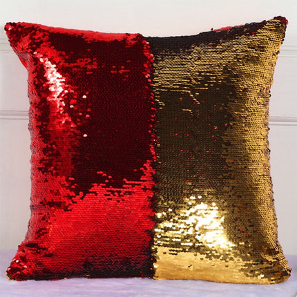 DIY Two Tone Glitter Sequins Throw Pillow Case Reversible Sequin Magical Color Changing Pillow Cover, Size: 40*40cm(Red+Gold)-garmade.com