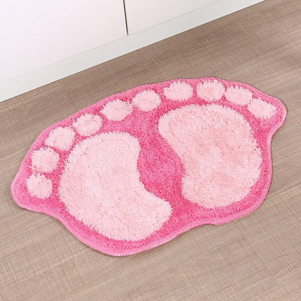 1390 Foot-shaped Non Slip Shaggy Soft Water Absorption Bedroom Bathroom Carpet Mat(Pink)-garmade.com
