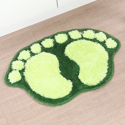 1390 Foot-shaped Non Slip Shaggy Soft Water Absorption Bedroom Bathroom Carpet Mat(Green)-garmade.com