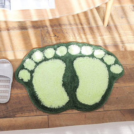 1390 Foot-shaped Non Slip Shaggy Soft Water Absorption Bedroom Bathroom Carpet Mat(Green)-garmade.com