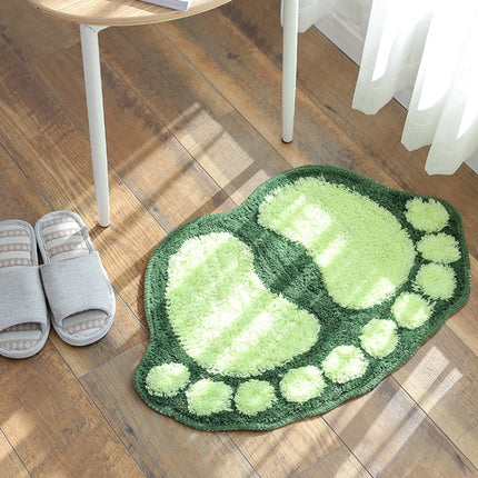 1390 Foot-shaped Non Slip Shaggy Soft Water Absorption Bedroom Bathroom Carpet Mat(Green)-garmade.com