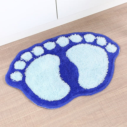 1390 Foot-shaped Non Slip Shaggy Soft Water Absorption Bedroom Bathroom Carpet Mat(Blue)-garmade.com